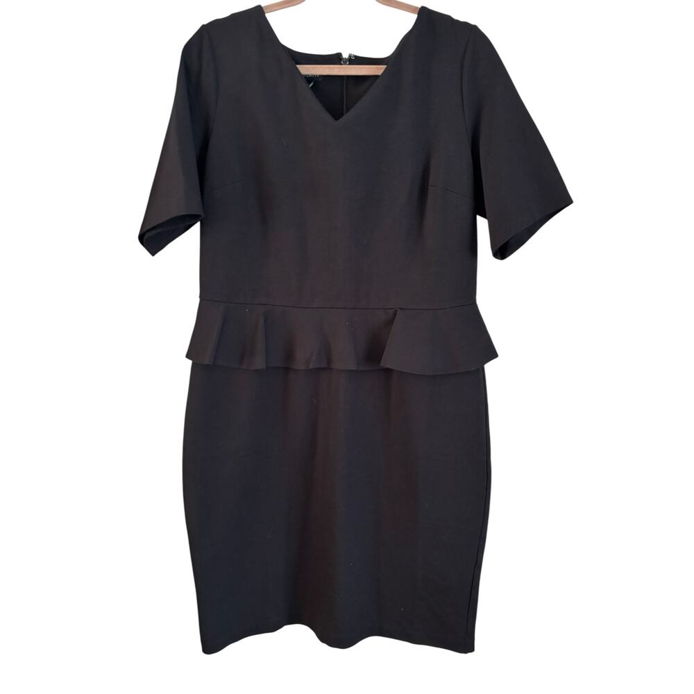 Talbots Refined Ponte Peplum Sheath Dress Women 12 Black Short Sleeve Stretch